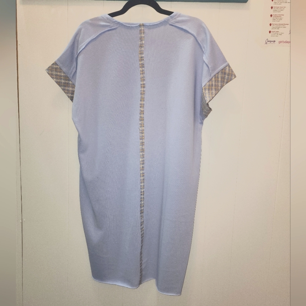 Light Blue Short Sleeve Dress with Plaid Accents